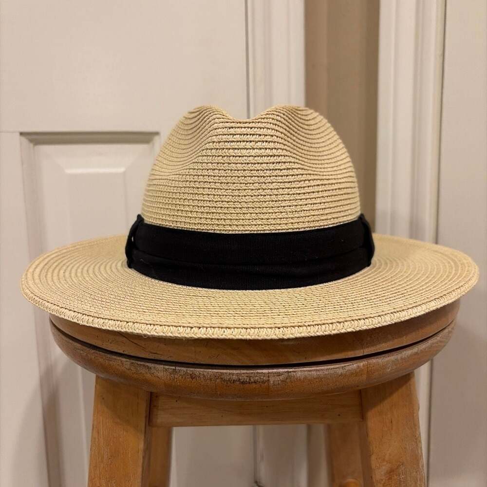 Solar Escape Women's Straw Fedora Sun Hat with Black Ribbon Band